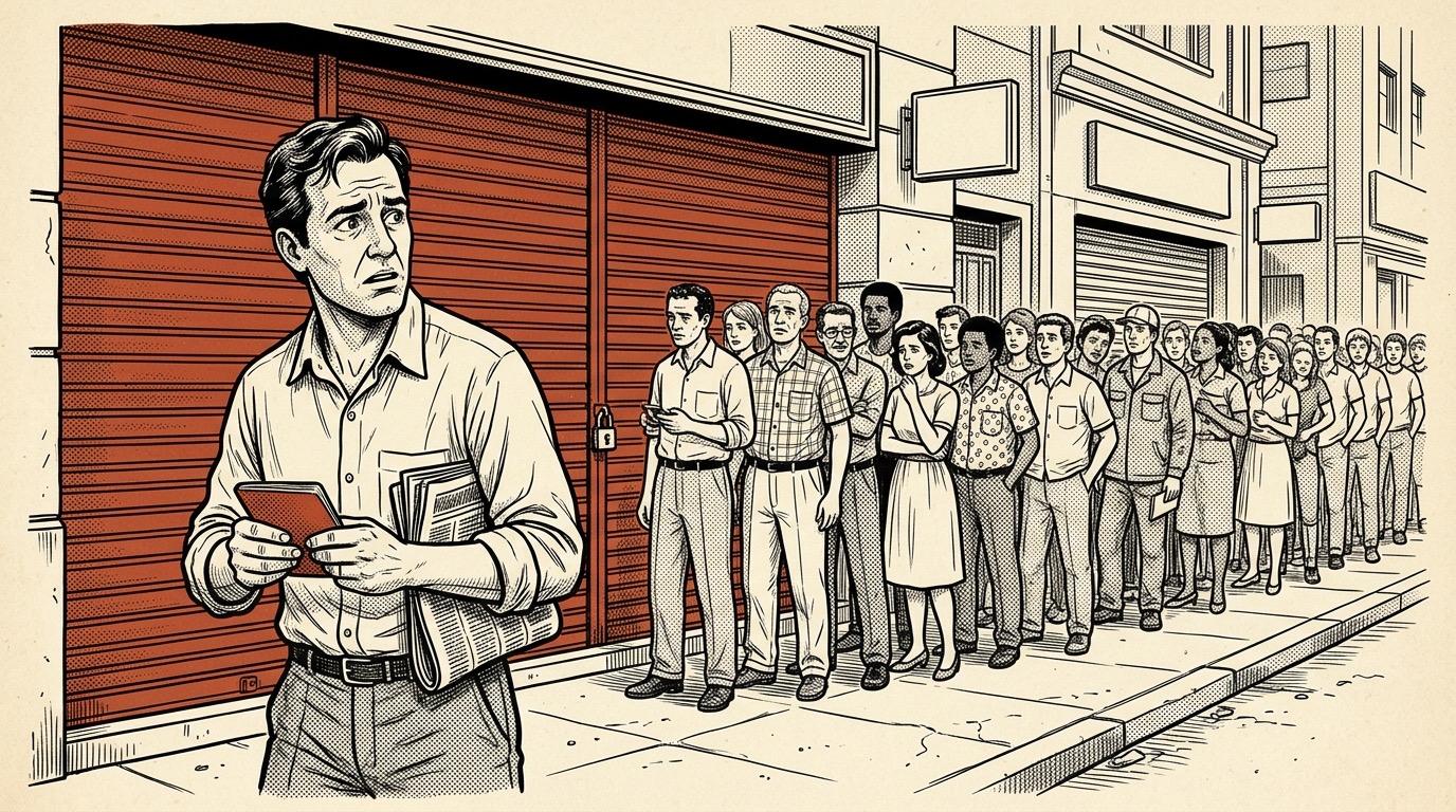 Fila diante de uma agência bancária fechada em 1990